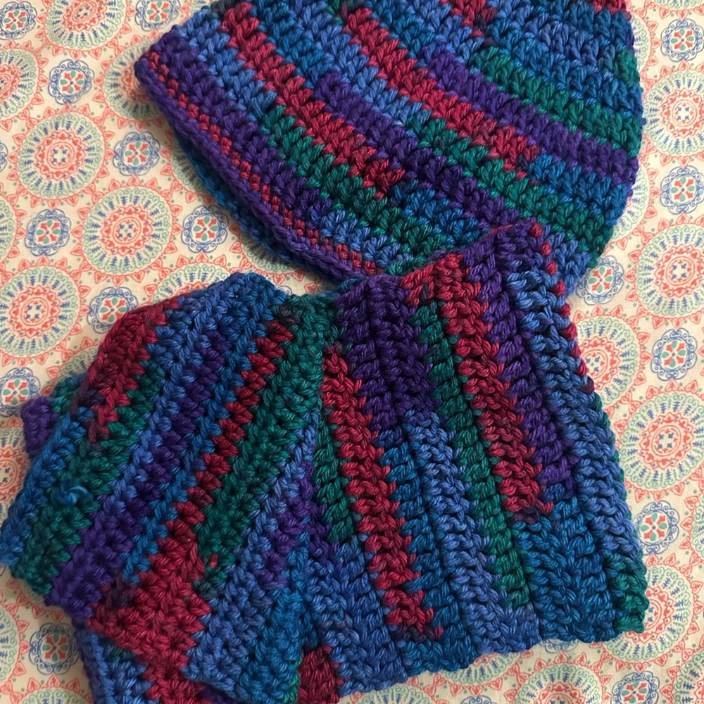 #97 Colorful Striped knitted Kids Hat n Scarf